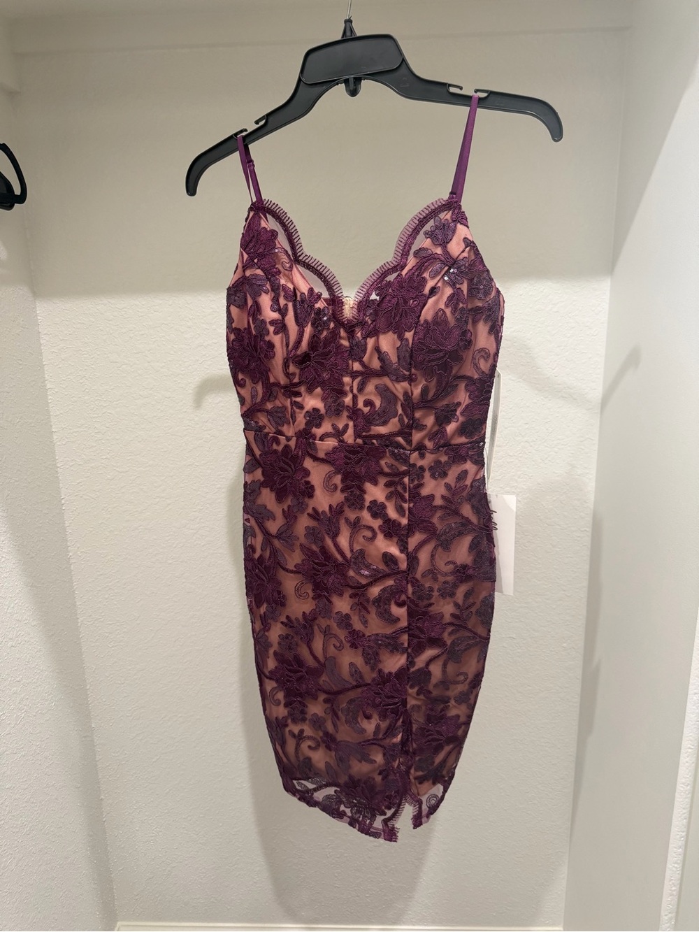 Emerald Sundae Plum Lace Overlay Mini Dress